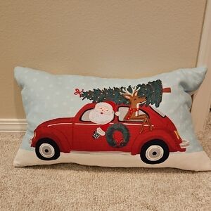 Festive Red Car Holiday Pillow